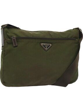 PRADA Shoulder Bag Nylon Khaki Silver